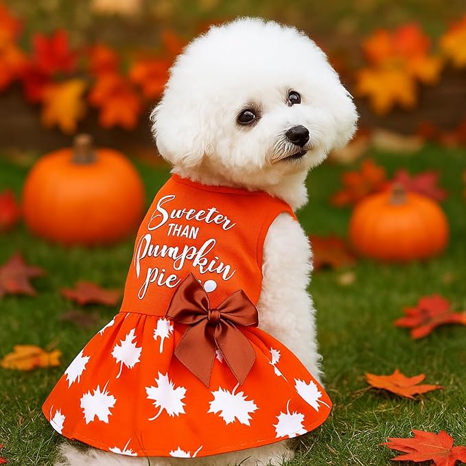 Abbylike 3 Pcs Seasonal Dog Outfits Christmas Halloween Thanksgiving Pet Costume Cotton Holiday Puppy Dress Lightweight Pet Apparel with Bowknot for Large Medium Cat Clothing, Large