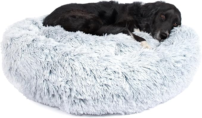 Barkbox Dog Bed, 2-in-1 Memory Foam Donut Cuddler Dog and Cat Bed, Calming Orthopedic Joint Relief Fur Crate Lounger for Pets, Machine Washable + Removable Cover, Waterproof Lining, Includes Toy