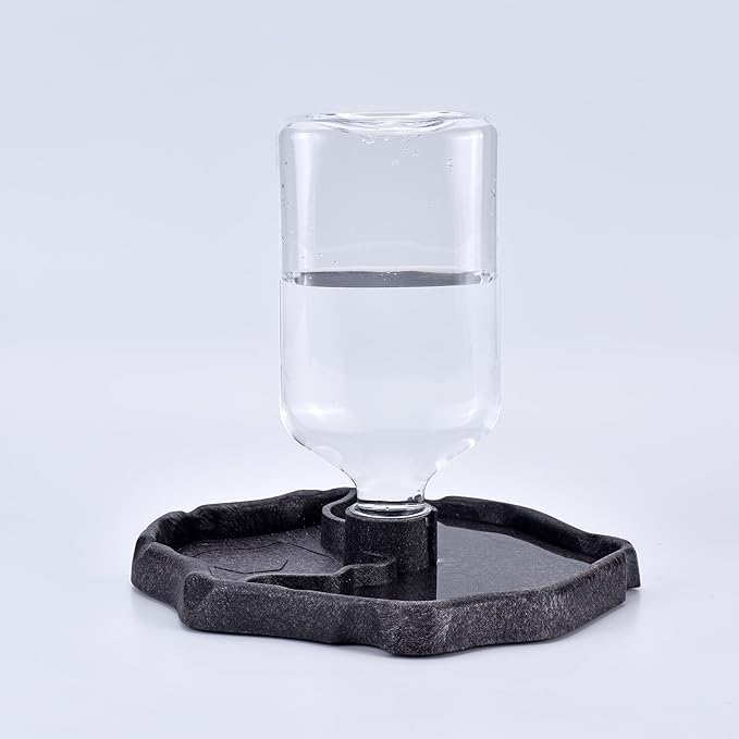 17oz 2 in 1 Terrarium Tank Reptile Food Feeders Bowl, Water Feeder Automatic Water Dispenser Waterer Feeding Accessories, for Geckos Lizards Turtle Bearded Dragons (Dark Brown)