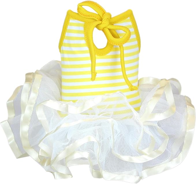 Parisian Pet Ballerina Dog Dress - Summer Clothes for Small Dogs - Comfortable Striped Yellow Pet Dress - Dog Wedding Outfit - Lightweight Puppy Clothes Girl - Designer Dresses for Dogs