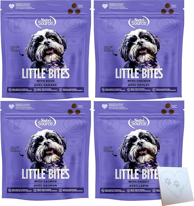 Variety Pack for Nutrisource-Little-Bites - 4 Delicious Flavors: Chicken, Duck, Salmon & Rabbit (6oz Each, 24oz Total)