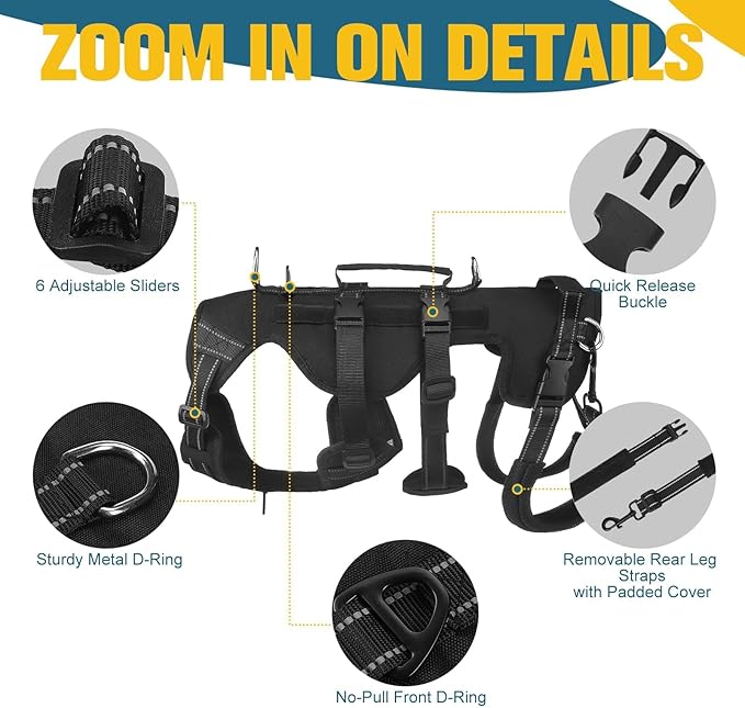 BINGPET Dog Lift Harness for Large Dogs,Full Body Support Rehabilitation Dog Sling Carrier with Handles,Reflective Multifunctional Mobility Assistance Vest for Senior Pets Joint Injuries,Arthritis,XL
