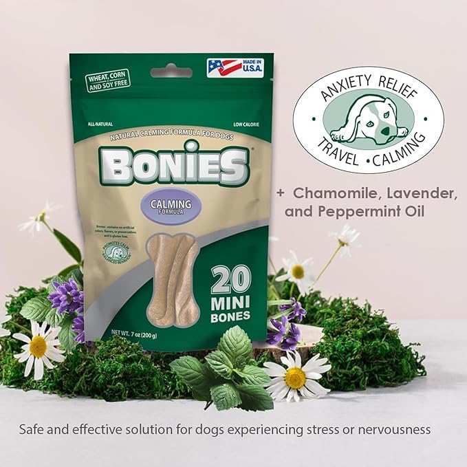 Bonies Natural Calming Formula Large-Sized Single Bone - Contains Chamomile & Lavender, Help Anxiety, Excessive Barking and Trembling, Chicken Flavor, [Large Dog], 1 Bone