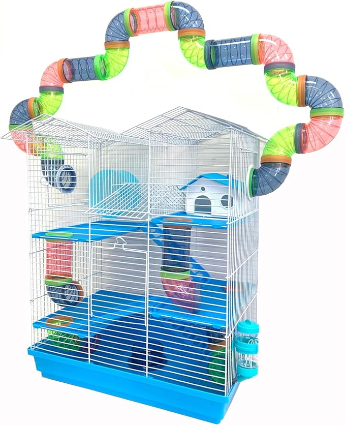 Mcage Large Muli-Level Hamster Mansion Mouse Habitat Gerbil Home Mice Rodent Rats Small Animal Critter Home Cage Expandable and Customizable with Hide House Food Dish Running Wheel Water Bottle
