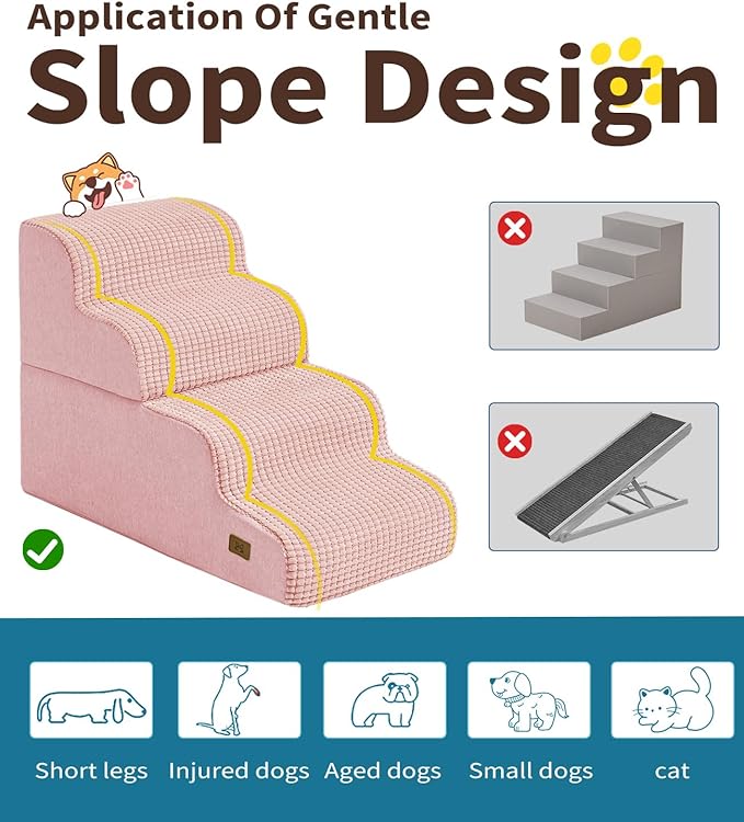 ABCPET Dog Step for Bed, Dog Stair 4-Step 35D Pet Stair 19.7" H for High Bed or Sofa Non-Slip Balanced Pet Step Indoor, Pink