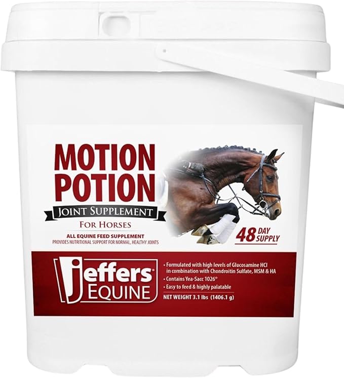 Jeffers Motion Potion Horse Joint Supplement Pellets – Glucosamine HCL, MSM, Chondroitin, Hyaluronic Acid, Vitamin C & E, Daily Equine Support for Senior & Active Horses – 3.1, lbs 160 Day Supply