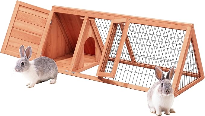 Wooden Rabbit Run Cage Outdoor,A-Frame Bunny Playpen House Indoor,Small Bunny Hutch with Ventilating Wire Fence for Puppy Rabbits (Wood)
