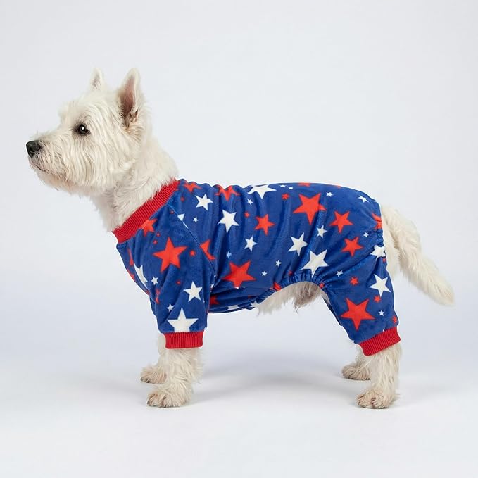 Fitwarm 4th of July Dog Pajamas, Patriotic Stars Dog Clothes for Small Dogs Boy Girl, Dog Onesie with Feet, Pet Outfit, Red, Blue, White, XXL