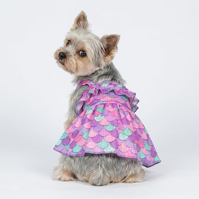 Fitwarm Dreamy Mermaid Ruffle Dog Dress, Lightweight Summer Clothes for Small Dogs Girl, Hawaiian Pet Outfit, Purple, Blue, Pink, Small