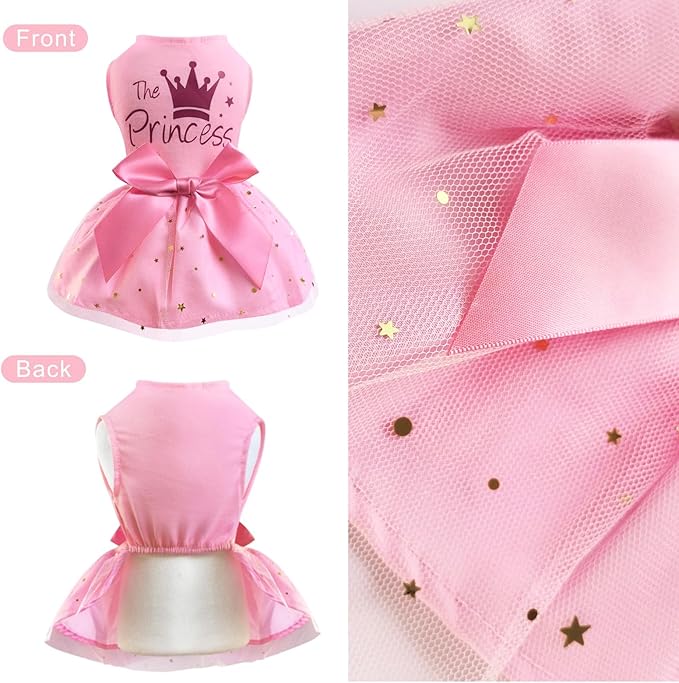 Idepet Princess Dog Dress Tulle Puppy Skirt Pet Apparel Dog Tutu with Bowknot,Birthday Dresses Daisy Sleeveless Holiday Clothes for Small Dogs Girls and Cats, XXS