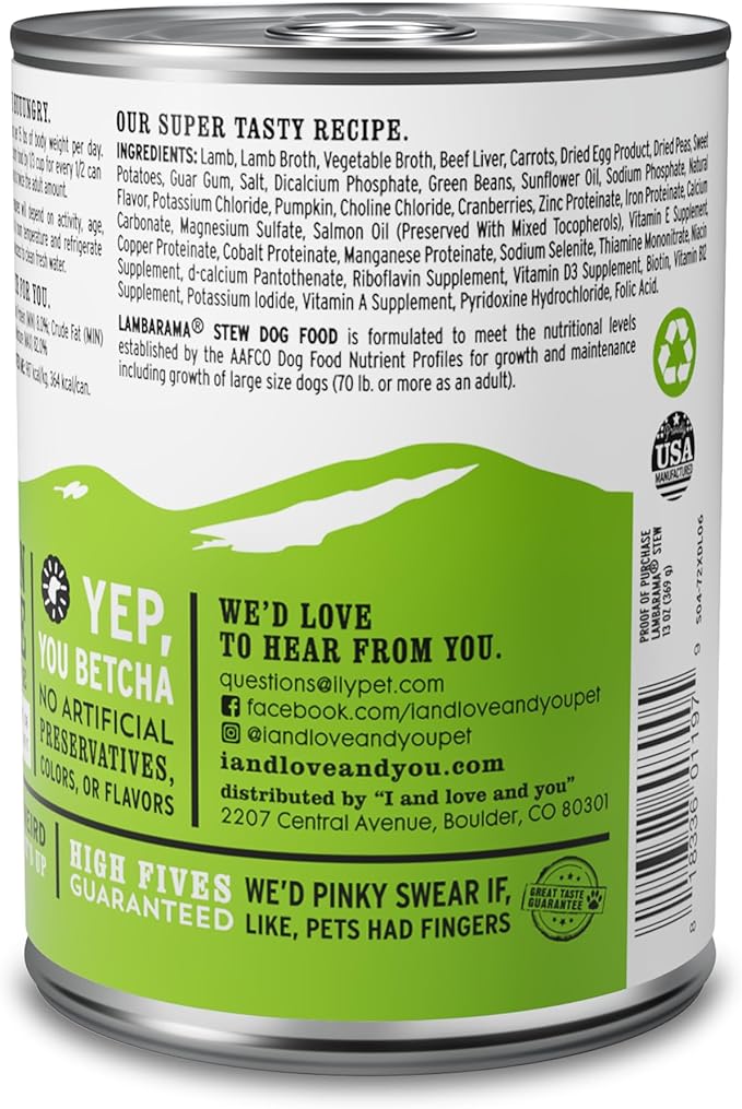 I AND LOVE AND YOU Wet Dog Food - Lambarama Stew - Lamb Recipe, Grain Free, Filler Free 13 Ounce (Pack of 1)