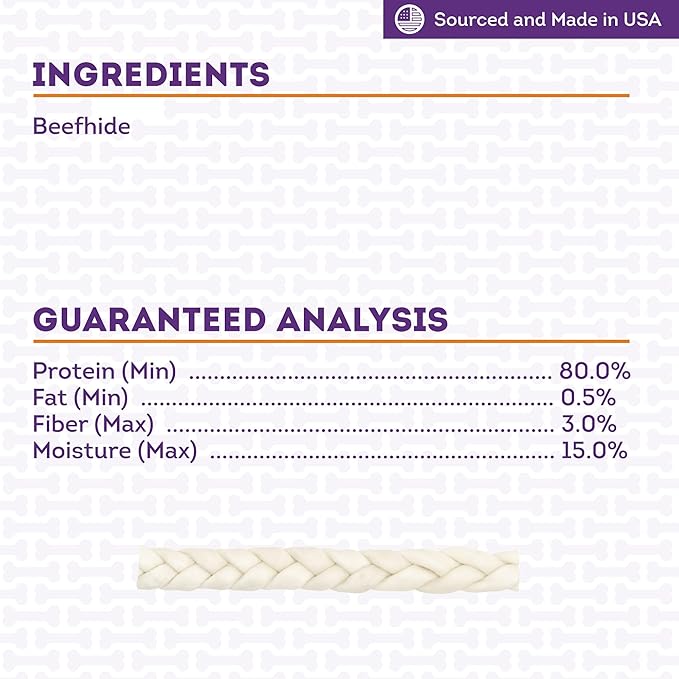 USA Beefhide Braids 12-13" Dog Chew Treats - Natural Flavor, 2 Count/1 Pack