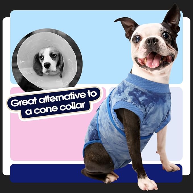 FUAMEY Recovery Suit for Dogs After Surgery,Soft Breathable Dog Bodysuit E-Collar & Cone Alternative Surgical Suit,Male Female Dog Neuter Spay Suits Anti Licking Wounds Onesie Blue Tie Dye XS