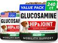 Glucosamine Treats for Dogs - Joint Supplement w/Omega-3 Fish Oil - Chondroitin, MSM - Advanced Mobility Chews - Joint Pain Relief - Hip & Joint Care - Hickory Bacon Flavor - 240 Ct - Made in USA