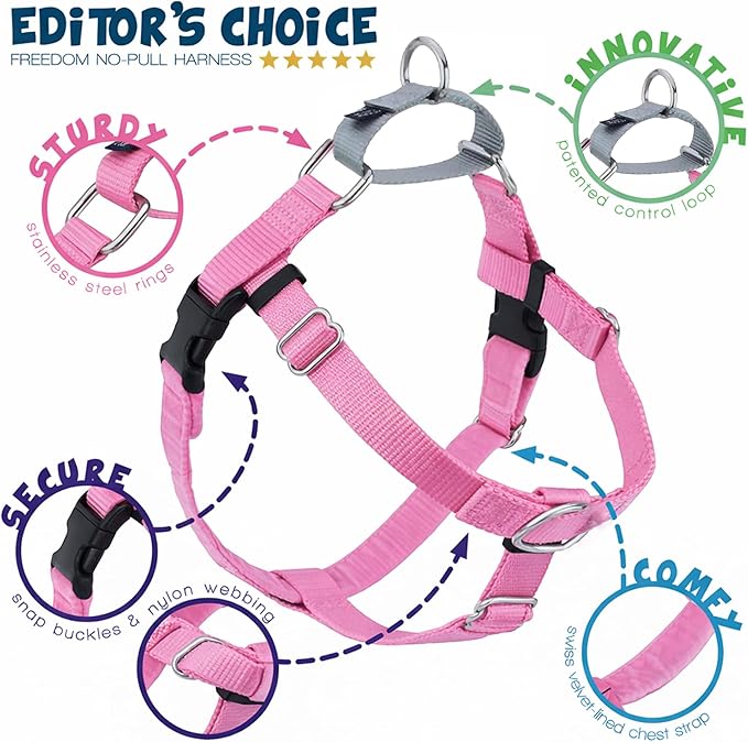 2 Hounds Design Freedom No Pull Dog Harness, Adjustable Harness, Easy Walking & Comfortable Control, Fits Small, Medium & Large Dogs, Solid Colors, Made in USA, 5/8" MD, Rose