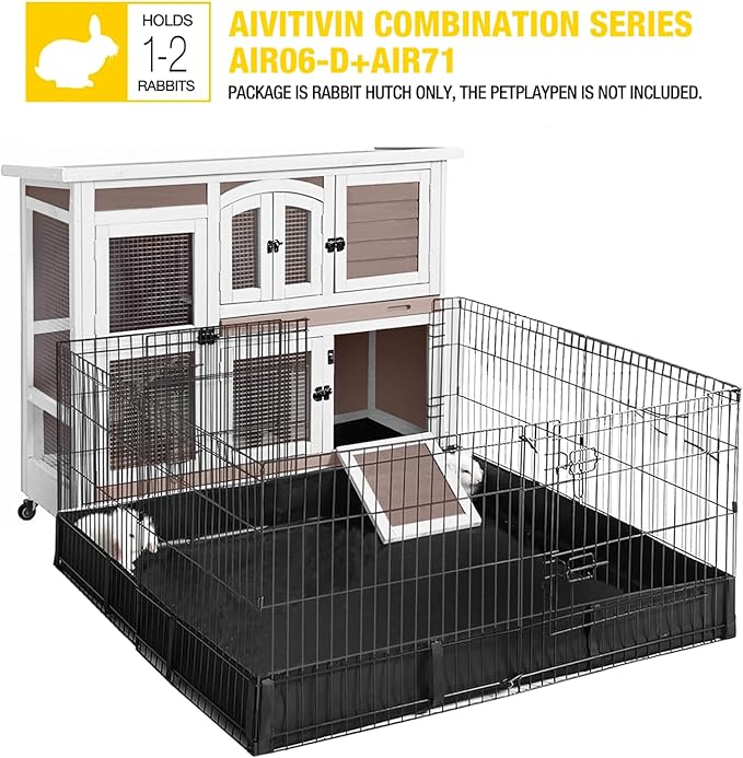 Aivituvin Rabbit Hutch Indoor Bunny Cage with Wheels Outdoor Rabbit Cage Two Story Guinea Pig Cage with No Leak Tray 47 inch