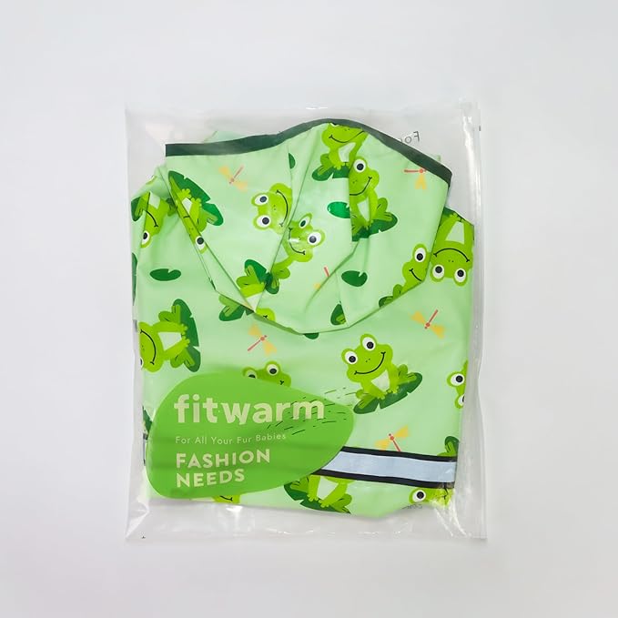 Fitwarm Funny Frog Dog Raincoat with Hood, Waterproof Rain Jacket for Small Dogs Boy Girl, Reflective Pet Poncho with Harness Hole, Packable, Adjustable, Green, XXL