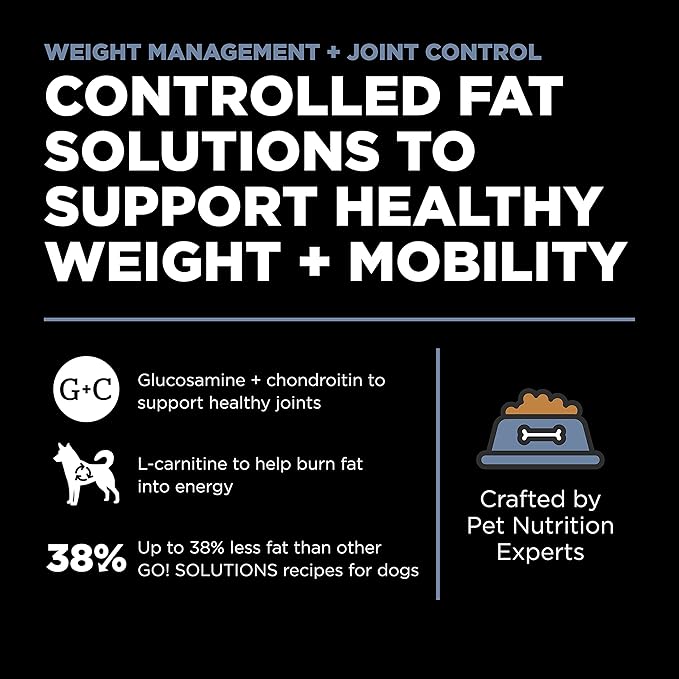 Go! Solutions Weight Management + Joint Care Chicken Grain-Free Dry Dog Food, Premium Kibble for Adults & Seniors with Added Glucosamine & Chondroitin for Healthy Mobility, 12 lb Bag