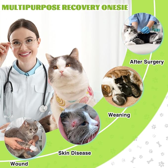 Cat Recovery Suit After Surgery, Anti Licking Onesie Postoperative Shirt for Female Spay Male Neuter, Soft Breathable Bodysuit Pajamas for Abdominal Wound Kitten E-Collar & Cone Alternative