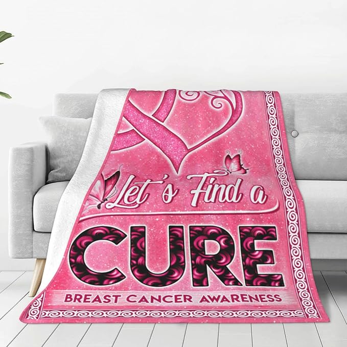 Breast Cancer Awareness Blanket Survivor Gifts Throw Blankets Cozy Fleece Flannel Blanket Soft Warm Plush Lightweight Bedding Accessories Gift for Women for Couch Sofa Bed 60"X80"