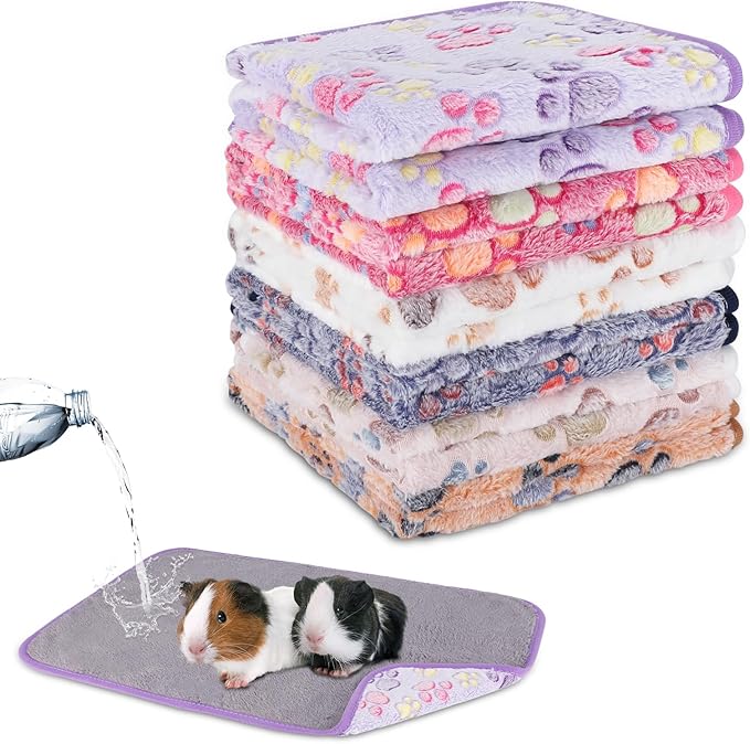 YUEPET Waterproof Guinea Pig Blankets Washable 6 Pack Small Animal Fleece Cage Liners Pet Soft Sleep Mat Pad Cover Warm Flannel Throw for Hamster Guinea Pig Rabbit Chinchilla Hedgehog Ferret 30"×16"