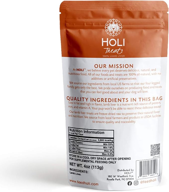 HOLI Freeze Dried Lamb Liver Dog Treats – Single Ingredient Freeze-Dried Dog Treats – Dried Lamb Liver Dog Treats Made in USA – Healthy Liver Treats for Dogs & Diabetic Dog Treat-Friendly - 8oz