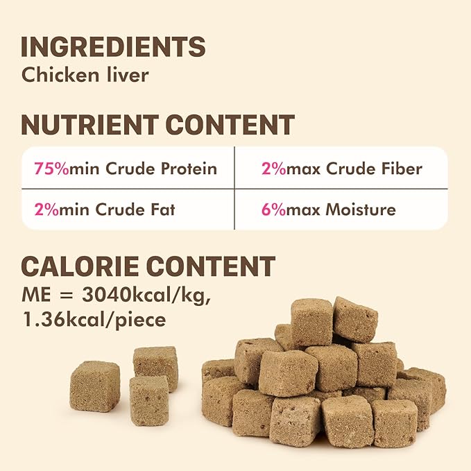 Freeze Dried Dog & Cat Treats – Single Ingredient Chicken Liver, High Protein Training Treats & Food Topper, 10.6 oz
