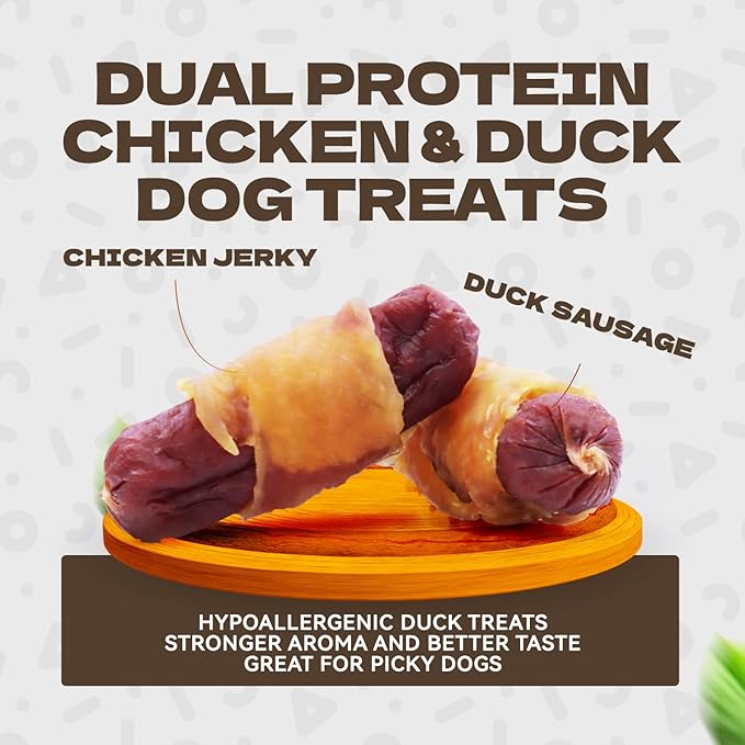 Chicken Jerky Wrapped Duck Sausage Dog Treats, Rawhide Free Soft Dog Chews High Protein Training Treats for Senior Small Medium Large Breed 8oz/226g