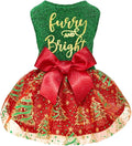 Fitwarm Sparkly Dog Christmas Outfit, Tulle Dress, Winter Clothes for Small Dogs, Christmas Tree Outfit, Red, Green, Golden, XS