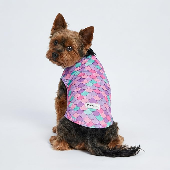 Fitwarm 2 Pack Mermaid & Scale UPF 50+ UV Sun Protection Dog Shirt, Lightweight Cooling Vest, Quick Dry Summer Clothes for Small Dogs Girl, Pet Outfit, Purple, Pink, White, XS