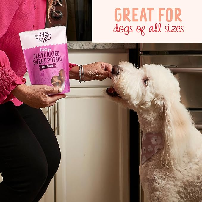 Love Leo Dehydrated Sweet Potato Dog Treats (4 oz) - Single Ingredient Sweet Potato Treats for Dogs - 100% Natural, Grain-Free