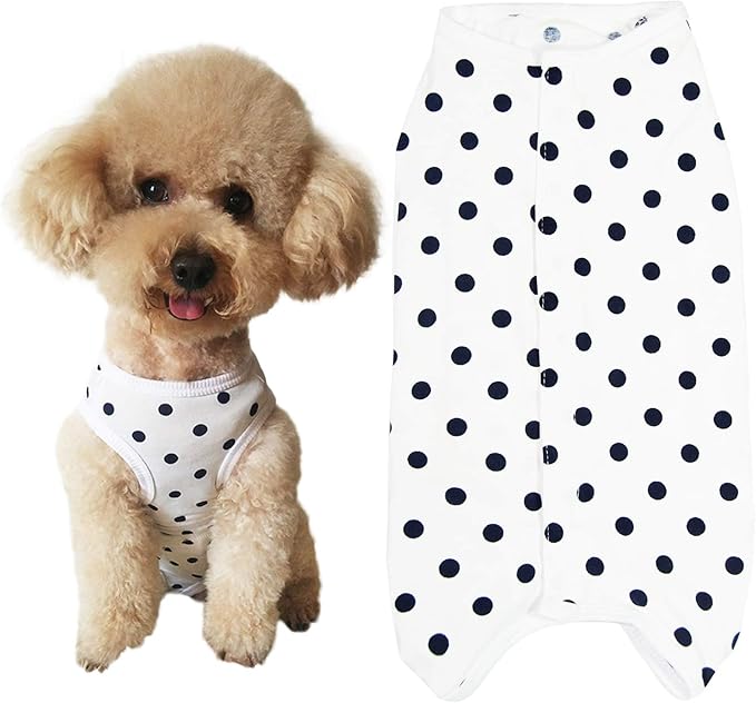 Dog’s Recovery Suit Post Surgery Shirt for Puppy, Wound Protective Clothes for Little Animals(White spot-m)