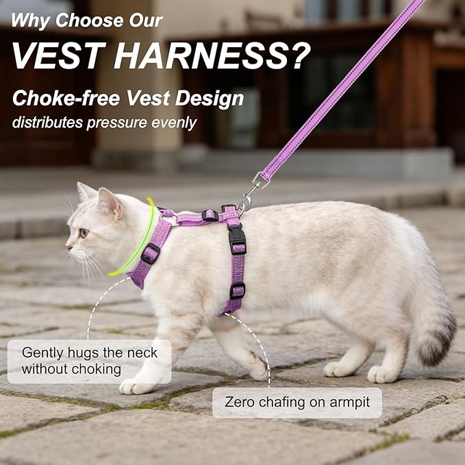 BEAUTYZOO Cat Harness, Escape Proof Cat Leash and Harness Set for Walking, Soft Breathable Vest Harness with Neck Adjustable, Reflective Easy-Control Kitten Harness for Cats (Star Design),Purple S