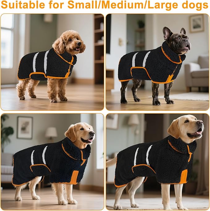 Bienbee Dog Bathrobe, Quick Drying Super Absorbent Dog Robes for After Bath, Warm Keeping Dogs Towel, Dogs Bath Supplies, Black L