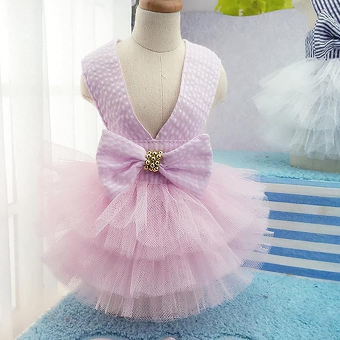 Dog Dresses, Fashion Pet Dog Clothes, Striped Mesh Puppy Dogs Princess Dresses (Pink, Medium)