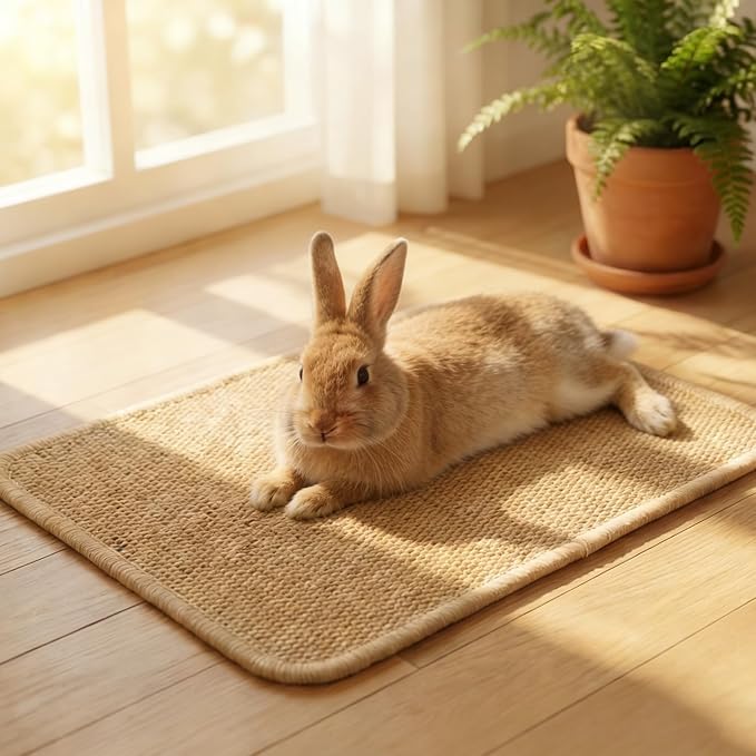 KEYIDE 2Pcs Rabbit Scratcher Pad for Nails, Natural Sisal Bunny Scratching Mat Grinding Claws Bunny Resting Bed Chew Toy 24"X16"
