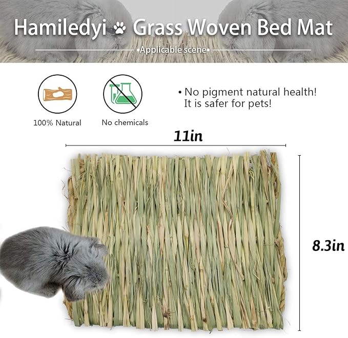 Hamiledyi Grass Mat for Rabbit Bunny Chew Toys Woven Bed Mat for Guinea Pig Chinchilla Squirrel Hamster Cat Dog and Small Animal