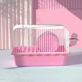 9.1×6.7×6.3 inch Small Portable Hamster Cages, Hamster Carrier, Pet Travel Carrier, Small Animal Pet Cages, with Water Bottle, Food Bowl, Wheel, Pink