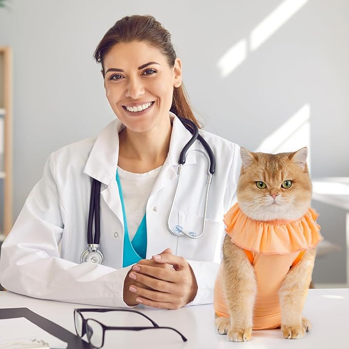 Avont Cat Recovery Suit - Kitten Onesie for Cats After Surgery, Cone of Shame Alternative Surgical Spay Suit with Ruffles for Female Cat, Post-Surgery or Skin Diseases Protection -Apricot (L)