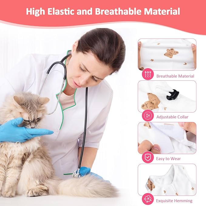 2 PCS Cat Recovery Suit Female Cat Onesie for Cats After Surgery Spay Abdominal Wounds, Kitten Surgery Recovery Suit Female Breathable E-Collar Alternative Kitten Onesie Anti Licking Medium