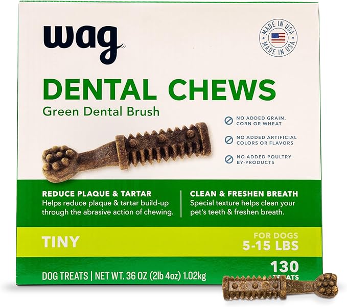 Amazon Basics Dental Dog Treats to Help Clean Teeth & Freshen Breath - Tiny (5-15 lbs), Unflavored (Previously Wag)