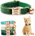 Personalized Non-Breakaway Cat Collar with Name, Luxury Soft Velvet Custom Engraved Name Collar with Bell for Kittens & Cats (Dark Green, L (7.5-12.5 inches))