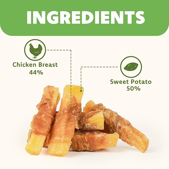 MON2SUN Chicken Wrapped Sweet Potato Dog Treats for All Breeds, Rawhide-Free Soft Chews for Training, No Artificial Colors, 10oz