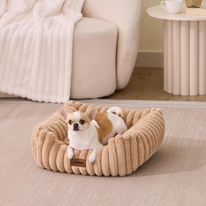 Small Dog Beds for Small Dogs - Washable Cat Beds for Indoor Cats, Rectangle Orthopedic Puppy Bed with Fluffy Removable Cover, 20x19x7inches, Grey