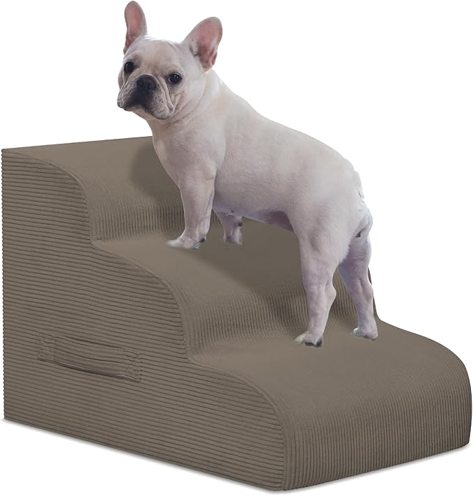 Mesa Lemon Dog Steps for Small Dogs, 3-Step Pet Ramp Stairs for High Beds and Sofa, Non-Slip Pet Stairs for Small Dogs and Cats, Removable and Easy to Clean Cover, Light Brown