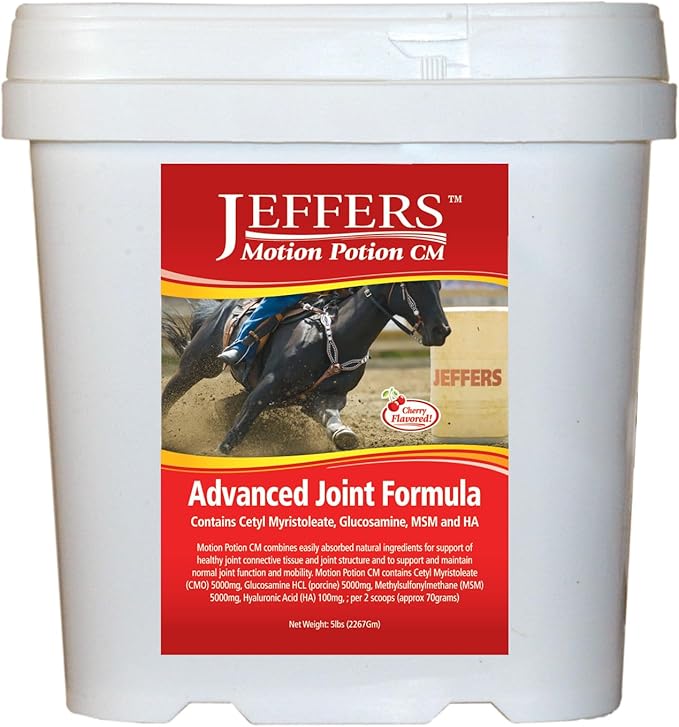 Jeffers Equine Motion Potion CM Horse Joint Supplement Powder with Glucosamine, 5 lb - MSM, Hyaluronic Acid & Cetyl Myristoleate | Supports Cartilage, Mobility & Flexibility | Cherry Flavor