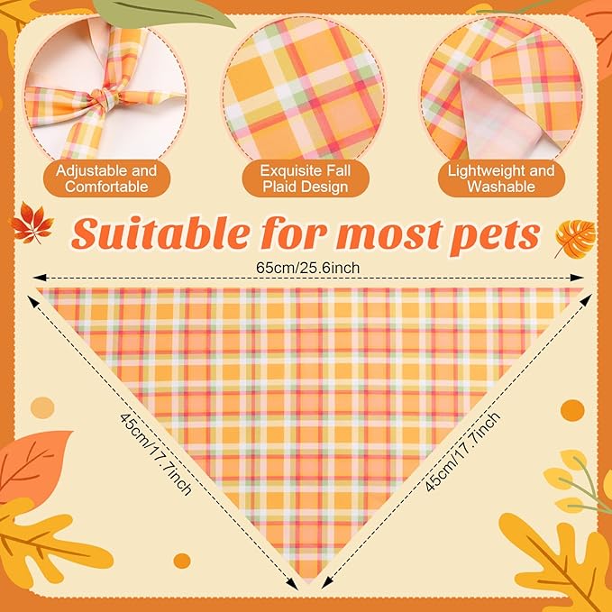 Shyyween 100 Pieces Thanksgiving Fall Dog Bandanas Bulk Plaid Bandanas for Dogs Autumn Soft Triangle Kerchief Bibs Adjustable Triangle Doggie for Small Medium Large Pets Party Costume