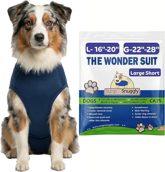 Surgi Snuggly Dog Surgery Recovery Suit - Dog Onesie for Post Surgery Recovery, Female Spay & Male Neuter - Surgical Suit for Dogs, E-Collar Cone Alternative, Double Blue - Large Short - 16"-20" (EC)