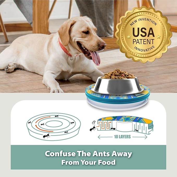 SoulThink® Ant Proof Cat Dog Bowl Tray - SoulThink x Simone Miller Collaboration Pet Food Dish Indoor No Chemical No Water Needed Different from Traditional Ant Trap (Mountain Totem)