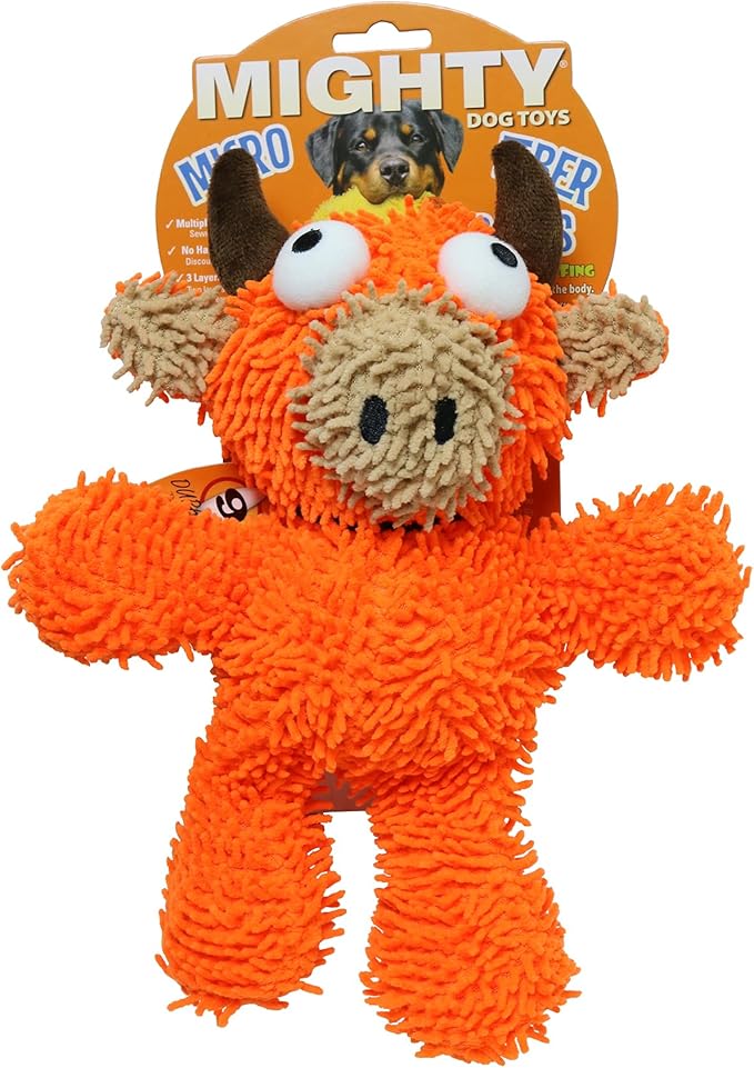 MIGHTY- Microfiber Ball - Farm – Made with Squeaker Balls and Minimal Stuffing. Strong & Tough. Interactive Play. Machine Washable & Floats (Bull, Medium 2 Pack)